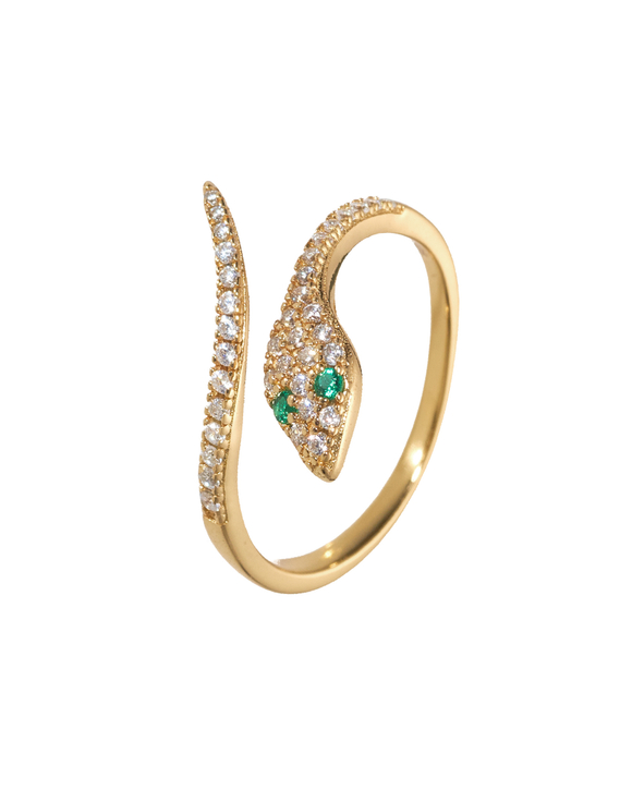 Кольцо тонкая змея в камнях, 1 оборот