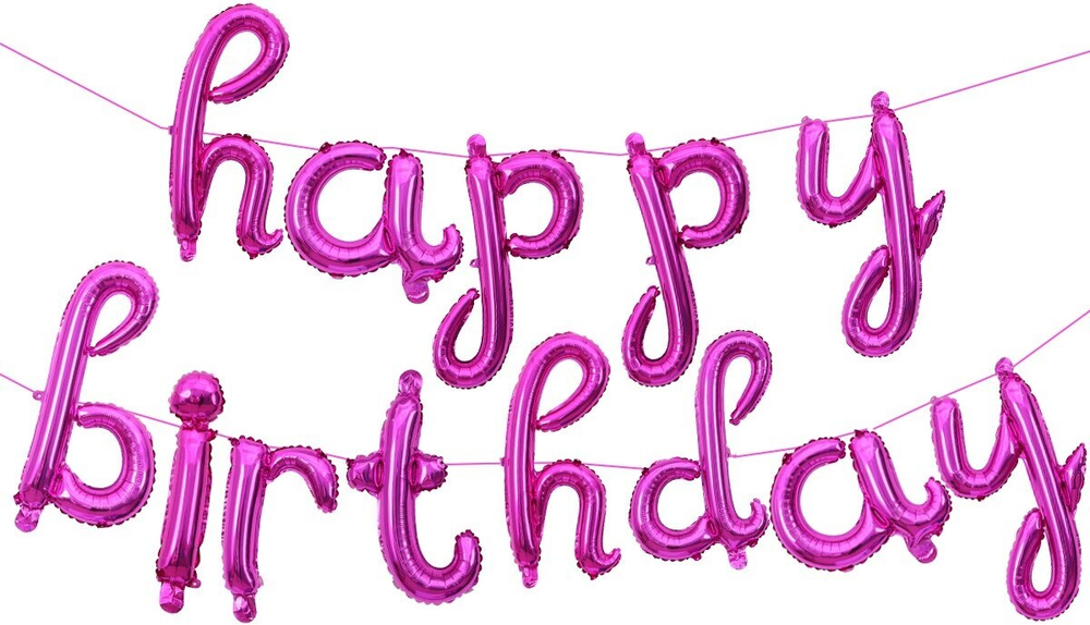 Фольгированный набор шаров-букв мини-надпись "Happy Birthday" курсив розовый 43 см