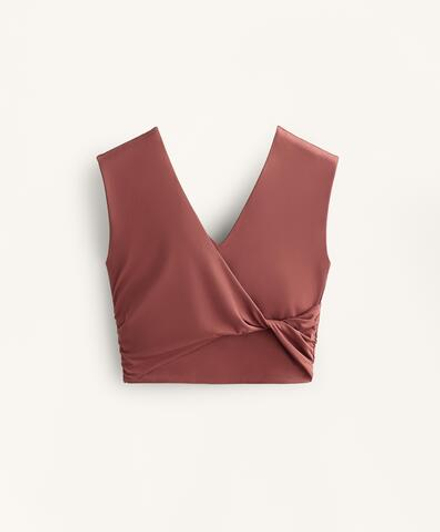 Oysho Топ-майка Comfortlux с перекрестными деталями, линялый махагон