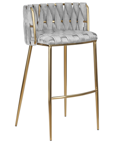 Стул барный DOBRIN EMMA GOLD, светло-серый велюр (135-37)