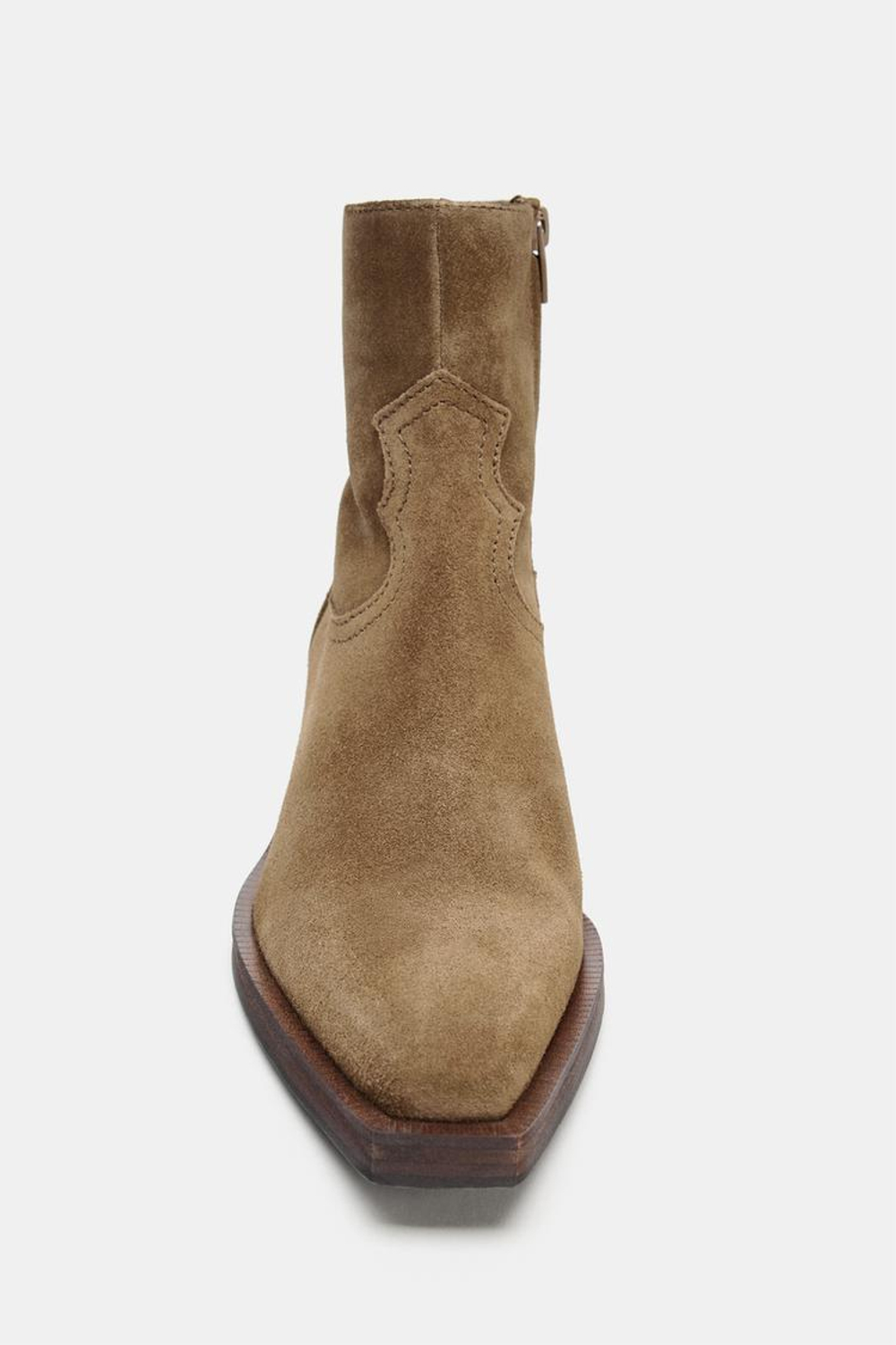 ZARA ЗАМШЕВЫЕ БОТИЛЬОНЫ В КОВБОЙСКОМ СТИЛЕ, ТЕМНЫЙ РЫЖЕВАТО-КОРИЧНЕВЫЙ