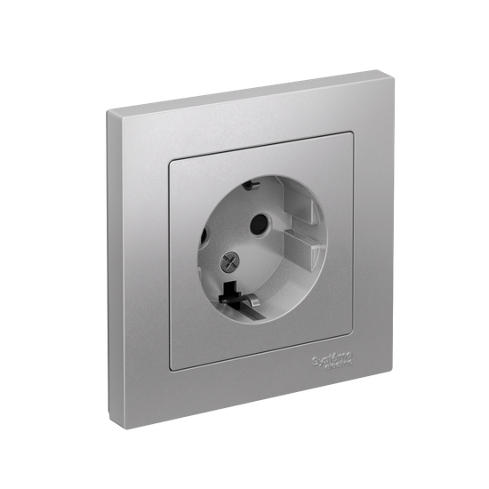 Розетка 1-м СП AtlasDesign 16А IP20 с заземл. защ. шторки в сборе алюм. SE ATN000344