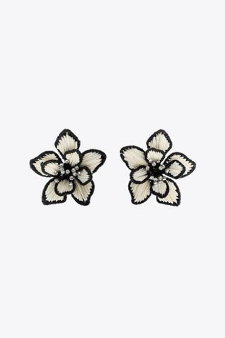 ZARA СЕРЬГИ-ЦВЕТЫ ИЗ РАФИИ С КОНТРАСТОМ, ЭКРЮ/ЧЕРНЫЙ