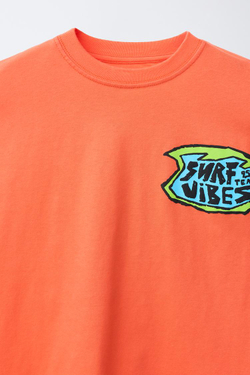 ZARA ФУТБОЛКА С ПРИНТОМ "СЕРФИНГ", ОРАНЖЕВЫЙ