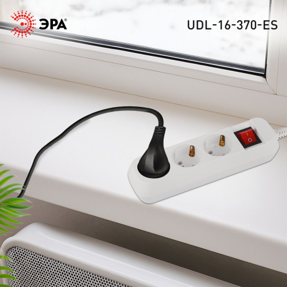 Удлинитель электрический ЭРА UDL-16-370-ES Greenline 3 розетки с заземлением с выключателем 7м ПВС 3x1мм2 | Бытовые удлинители
