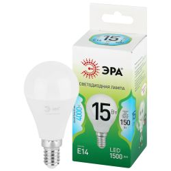 Лампа светодиодная ЭРА GREEN LINE LED P45-15W-840-E14 GL 15Вт шар яркий белый свет E14 | Лампы cветодиодные Шар (G/P)