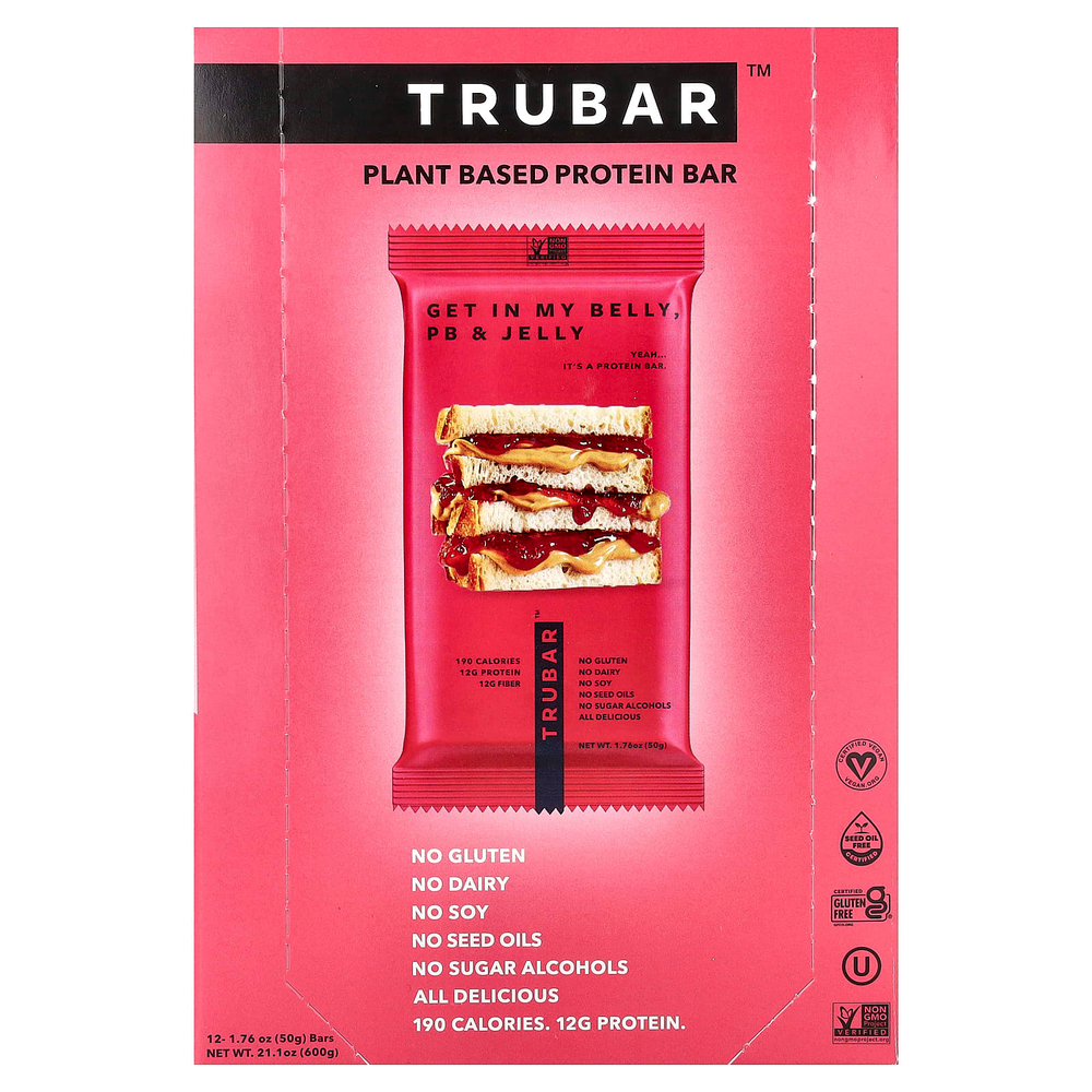 Trubar, Get In My Belly, протеиновый батончик на растительной основе, 12 батончиков по 50 г (1,76 унции)