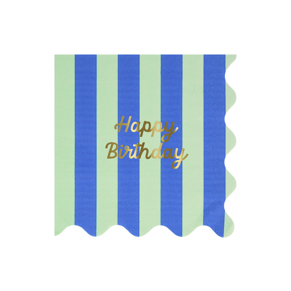 Салфетки большие цветные в полоску "Happy Birthday" 16 шт.