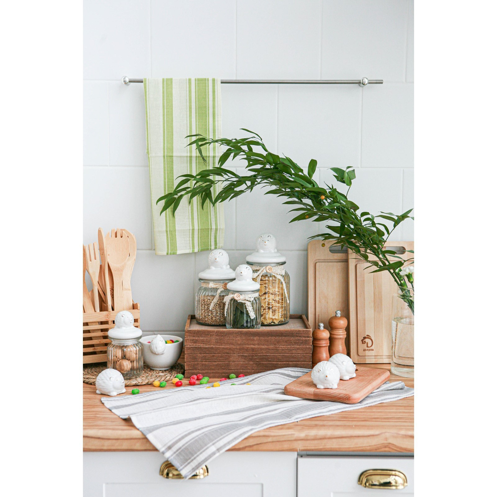 Банка стеклянная для сыпучих продуктов с керамической крышкой Ёжик в золотом, 600 мл