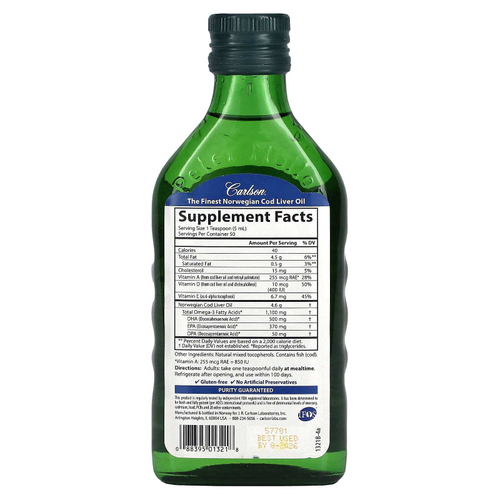 Carlson, Жир печени дикой норвежской трески, 250 мл (8,4 жидк. унц.)