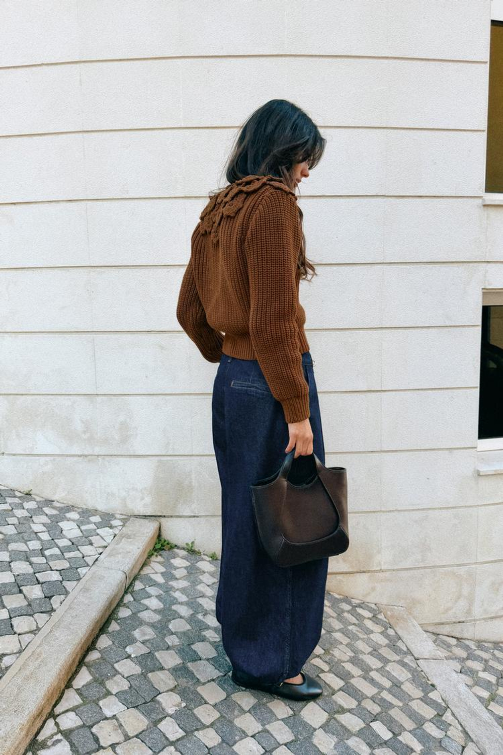 ZARA КАРДИГАН ВЯЗАНЫЙ С ЦВЕТОЧНЫМ УЗОРОМ, КОРИЧНЕВЫЙ