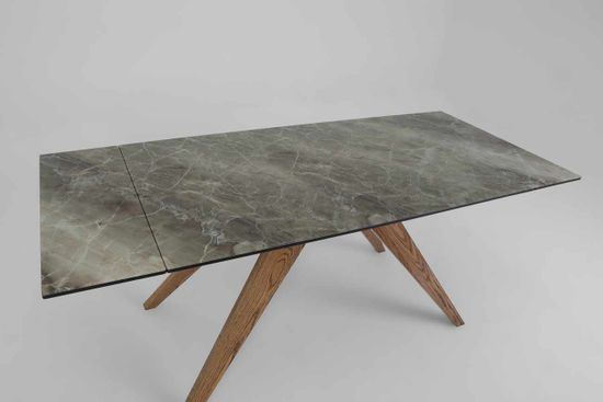 Стол Орландо-М (дуб/нога светлый дуб с черной патиной/столешница стекло Карелия)