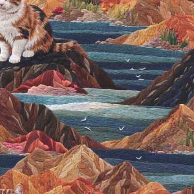 Кот в горах, Имитация вышивки гладью