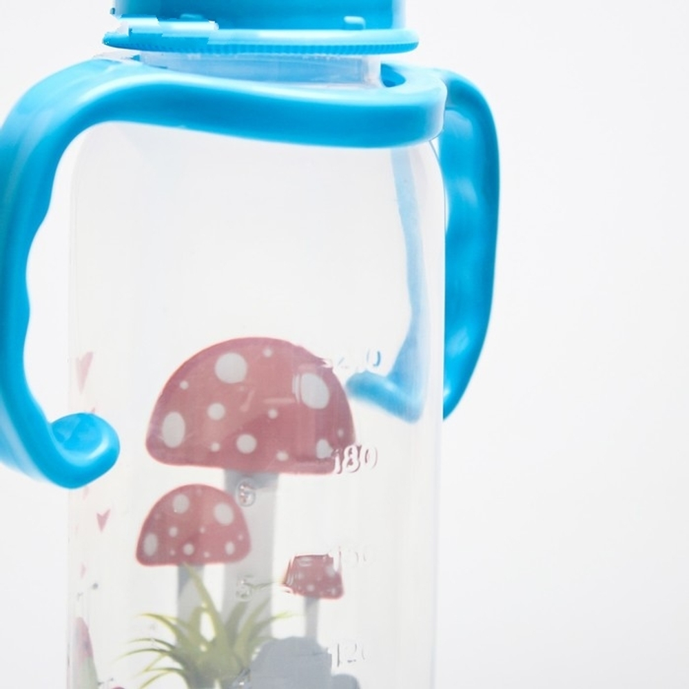 145001 Бутылочка для кормления с крышечкой с погремушкой, 250 мл, от 3 мес.,средний поток, цвета МИК