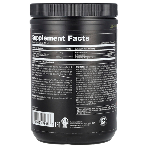 Animal, Fury® Essentials, предтренировочный комплекс, со вкусом зеленого яблока, 483 г (1,06 фунта)