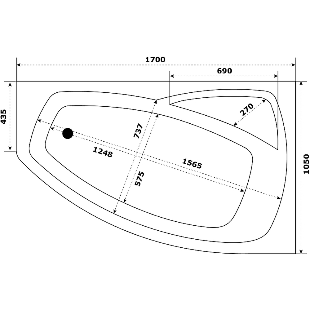 Акриловая ванна Bas (Бас) Камея PRO 170х105 R, с каркасом