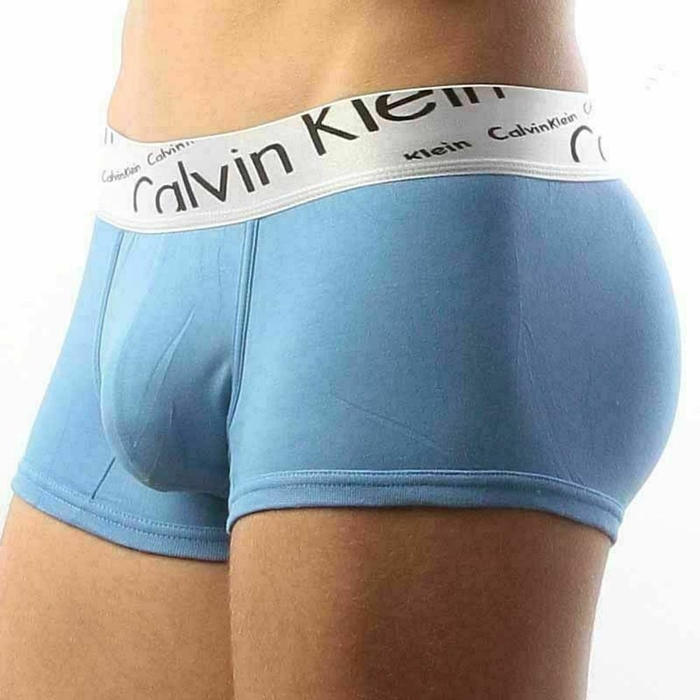 Мужские трусы боксеры голубые с косой резинкой (модал) Calvin Klein Steel Boxer Italics Blue