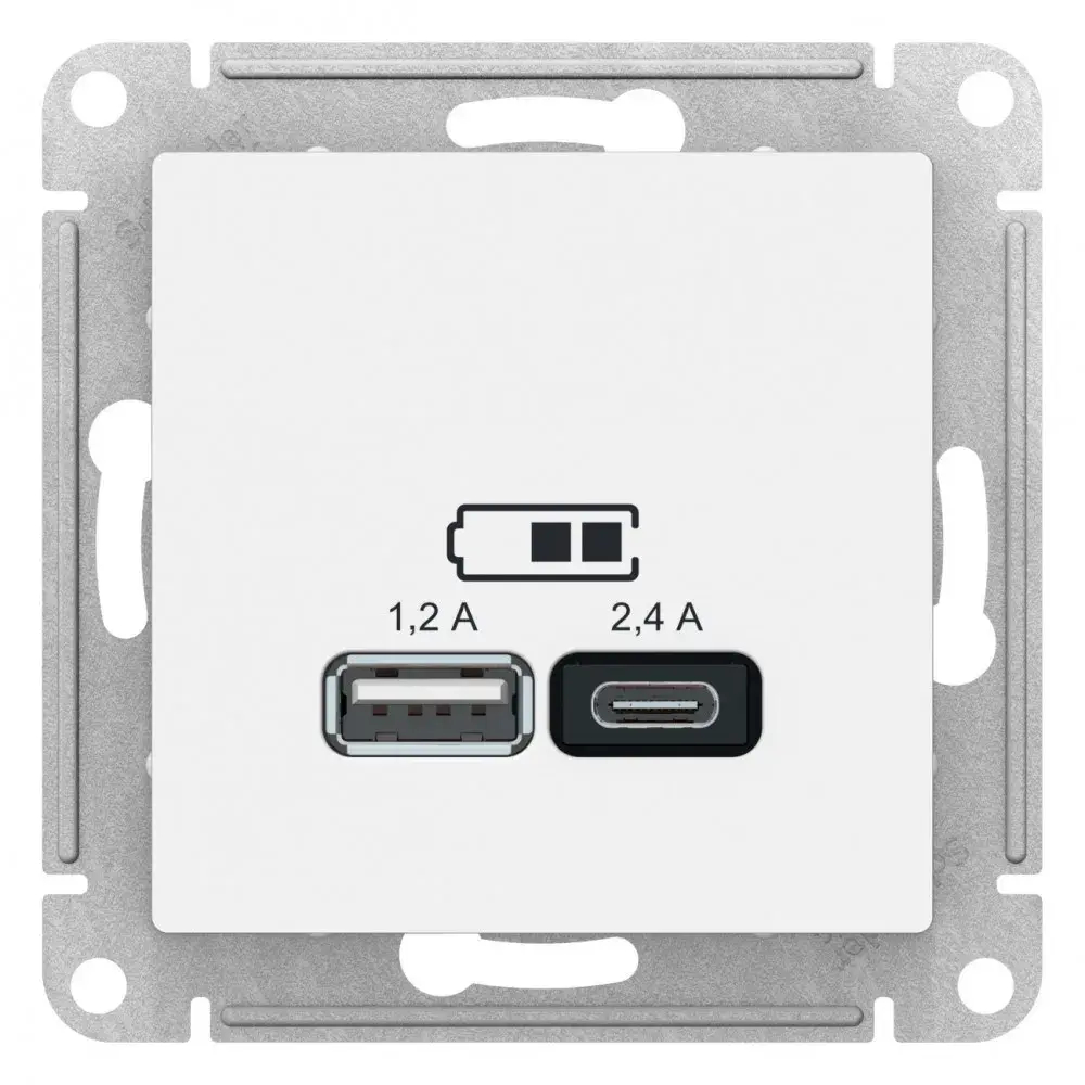 ATLASDESIGN USB РОЗЕТКА А+С, 5В/2,4А, 2х5В/1,2А, механизм, ЛОТОС