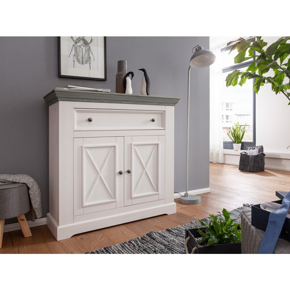 Комод для обуви «Форест» 2 двери 1 ящик с 2 полками белый воск/антрацит