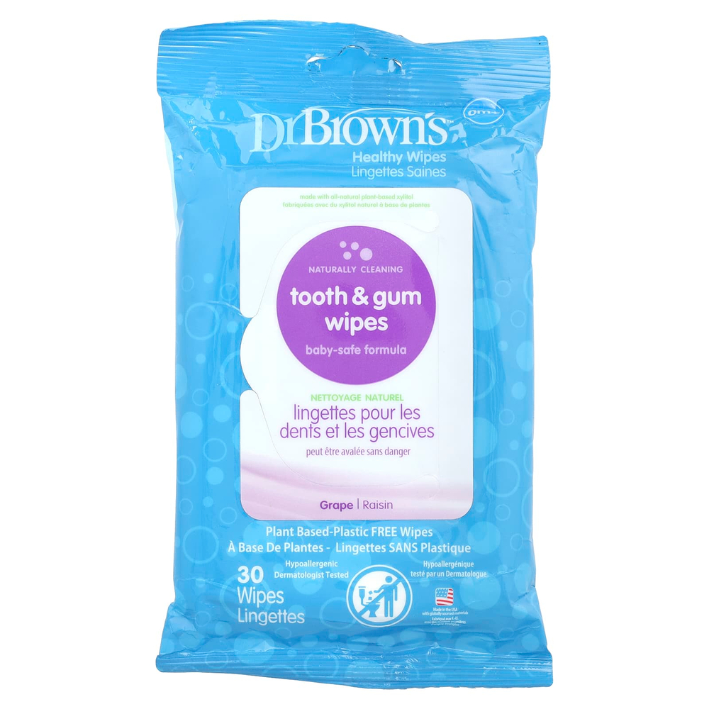 Dr. Brown's, Салфетки для зубов и десен, с виноградом, 30 салфеток