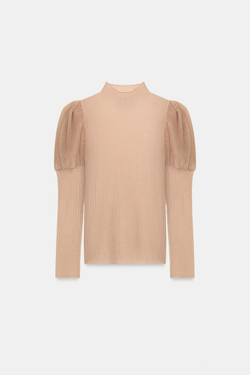 ZARA ПОЛУПРОЗРАЧНЫЙ ТОП С ОБЪЕМНЫМИ РУКАВАМИ, ПЫЛЬНЫЙ РОЗОВЫЙ