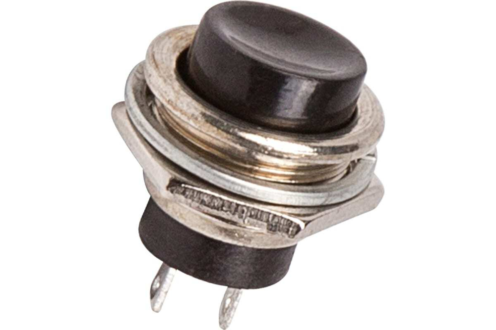 Выключатель-кнопка REXANT металл 250v 2а (2с) off-(on) ø16.2 черная (rwd-306) 36-3350