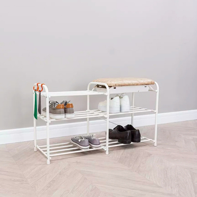 Подставка для обуви "Альфа 33" с сиденьем и ящиком, белая