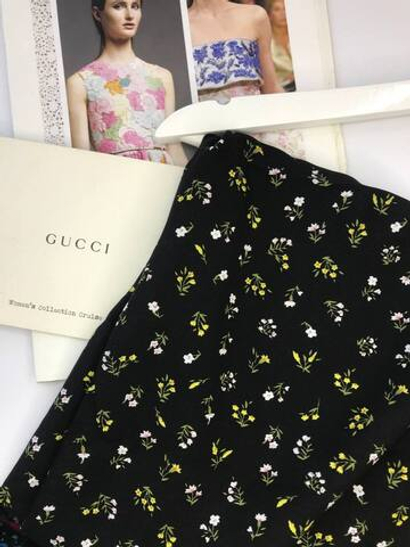 штапель принт ветки мелкие желтые на черном D13C1