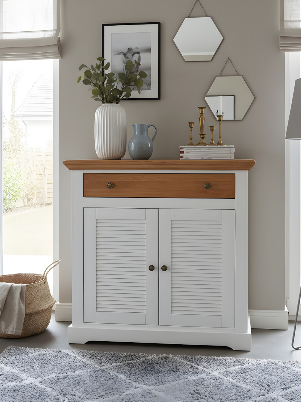 Комод белый с ящиком Асти из МДФ и натурального дуба