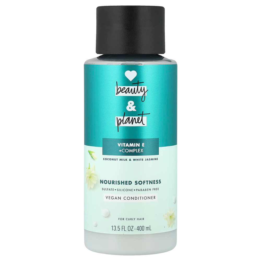 Love Beauty and Planet, веганский кондиционер, витамин Е с комплексом, кокосовое молоко и белый жасмин, для вьющихся волос, 400 мл (13,5 жидк. унции)