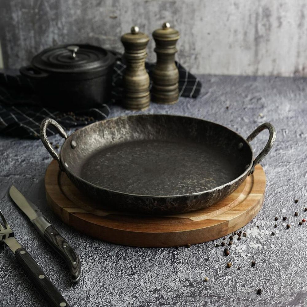 Сковорода для подачи 24 см h3,1 см круглая 2 ручки "Vintage Blued" углерод. сталь ИНДУКЦИЯ P.L.