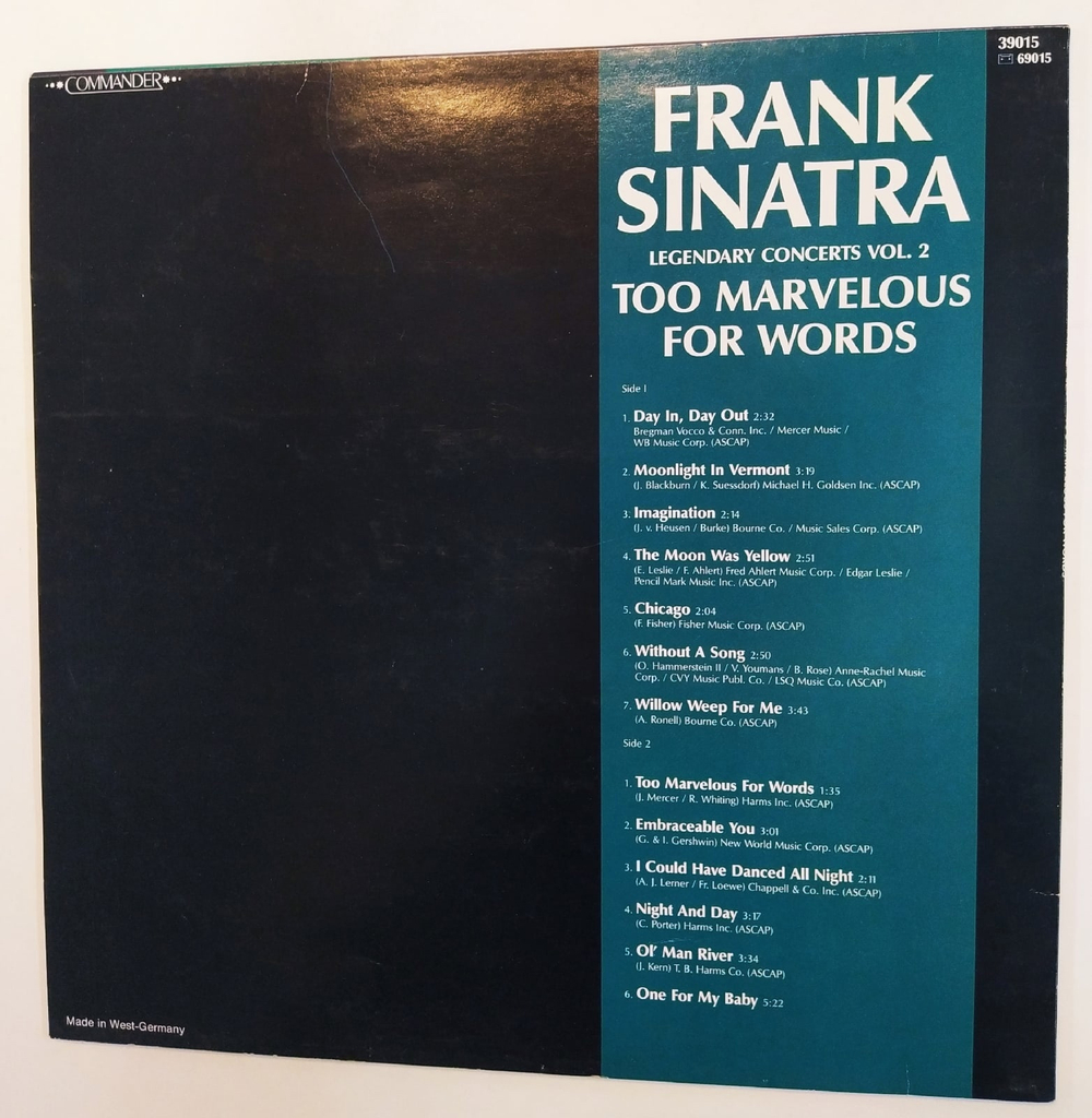 Frank Sinatra Legendary Concerts Vol. Too Marvellous For Words