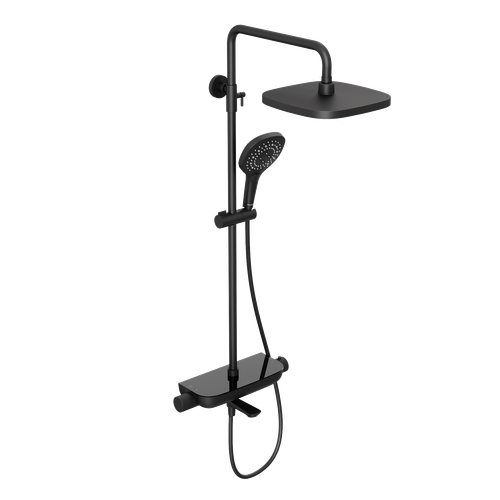 Душевая система Abelsberg Lineara SNS52891MB с термостатом и полкой для ванны и душа, вулканический черный
