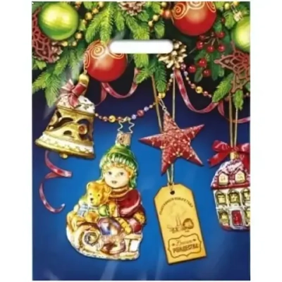 Пакет ПЭ с вырубной ручкой 31х40см (60) (В гостях у елочки) НГ Ламинированный Интерпак (х50/500)