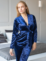 Женский домашний костюм из бархатного велюра (Размер: M) (Цвет: синий)