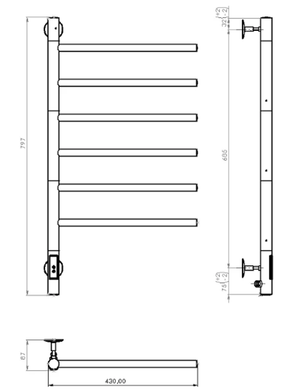 Полотенцесушитель электрический Vincea VTD-1S2CGE 43х80, графит, таймер, , шт