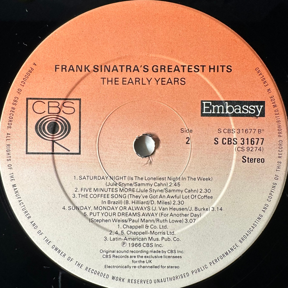 Frank Sinatra ‎– Greatest Hits - The Early Years (Англия 1978г.)