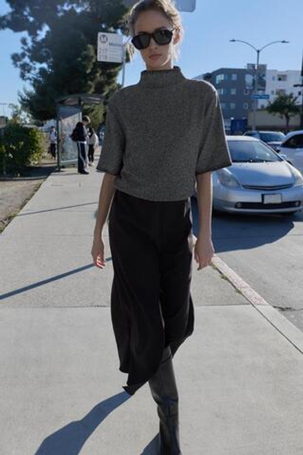 ZARA КОМБИНИРОВАННОЕ ПЛАТЬЕ МИДИ, МЯГКИЙ СЕРЫЙ