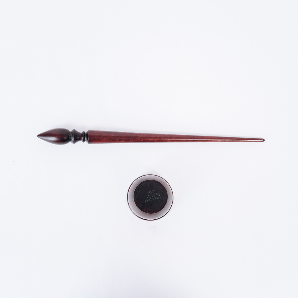 Деревянное опорное веретено для прядения с основанием из древесины сосна 290мм. B9