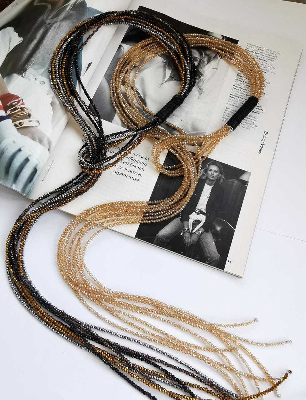 Колье-галстук трансформер, венецианский бисер, цвет золотой песок