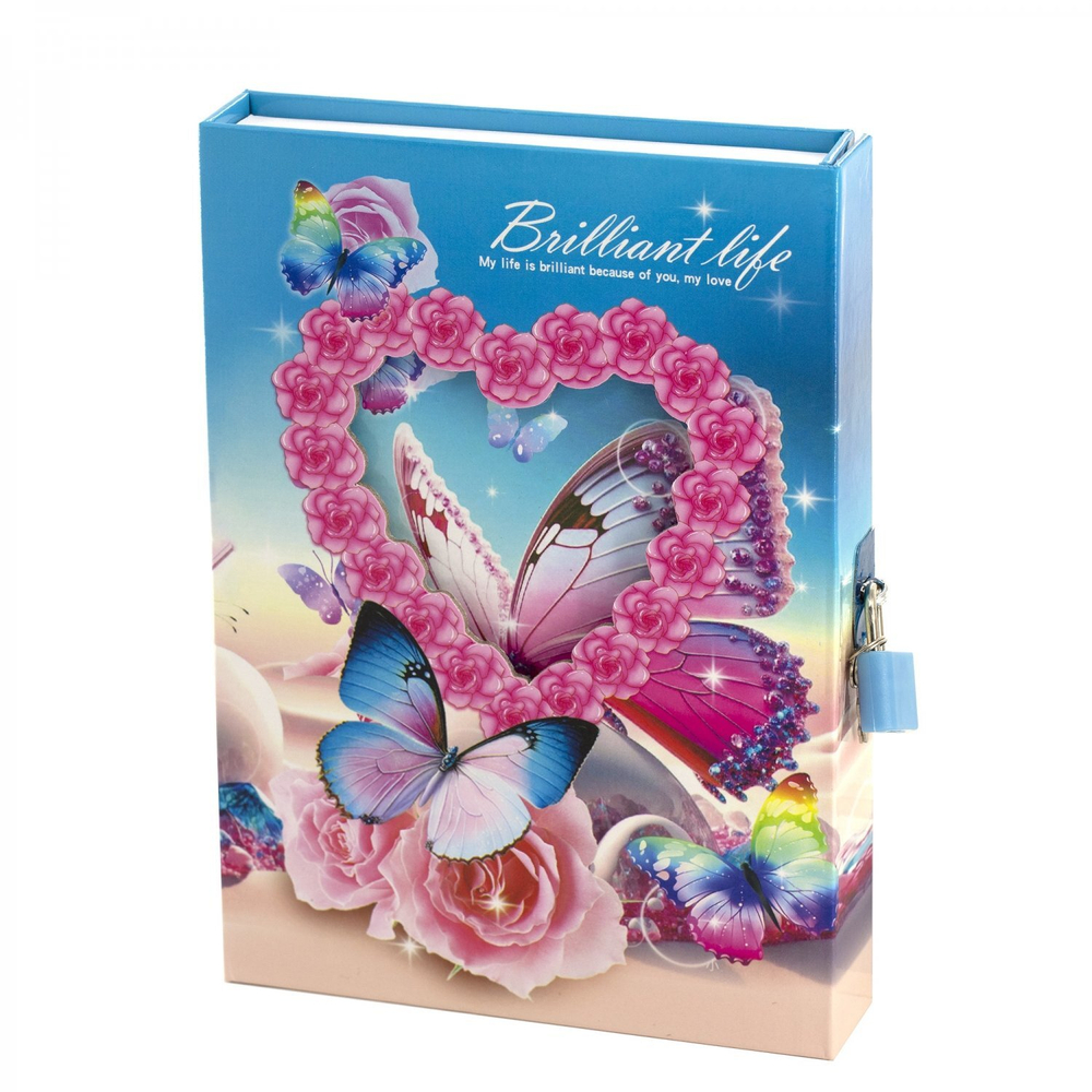 Блокнот в футляре, 14,5 см * 20,5 см, 7БЦ, Alingar, ламинация, замочек, линия, 45 л., "Бабочка в сердце"