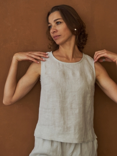 Льняной топ Алина серого цвета