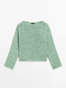 Massimo Dutti Свитер с вырезом-лодочкой, зеленый