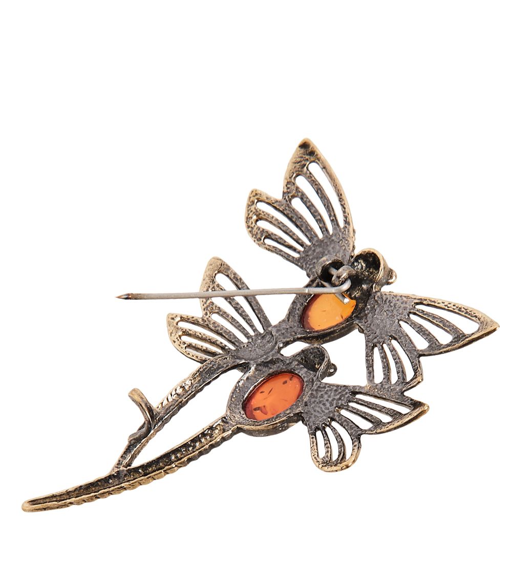 AM-2236 Брошь «Стрекозы» (латунь, янтарь)