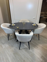 Круглый раздвижной стол "Бонжур", керамогранит, черный мрамор и стулья "Версаль"
