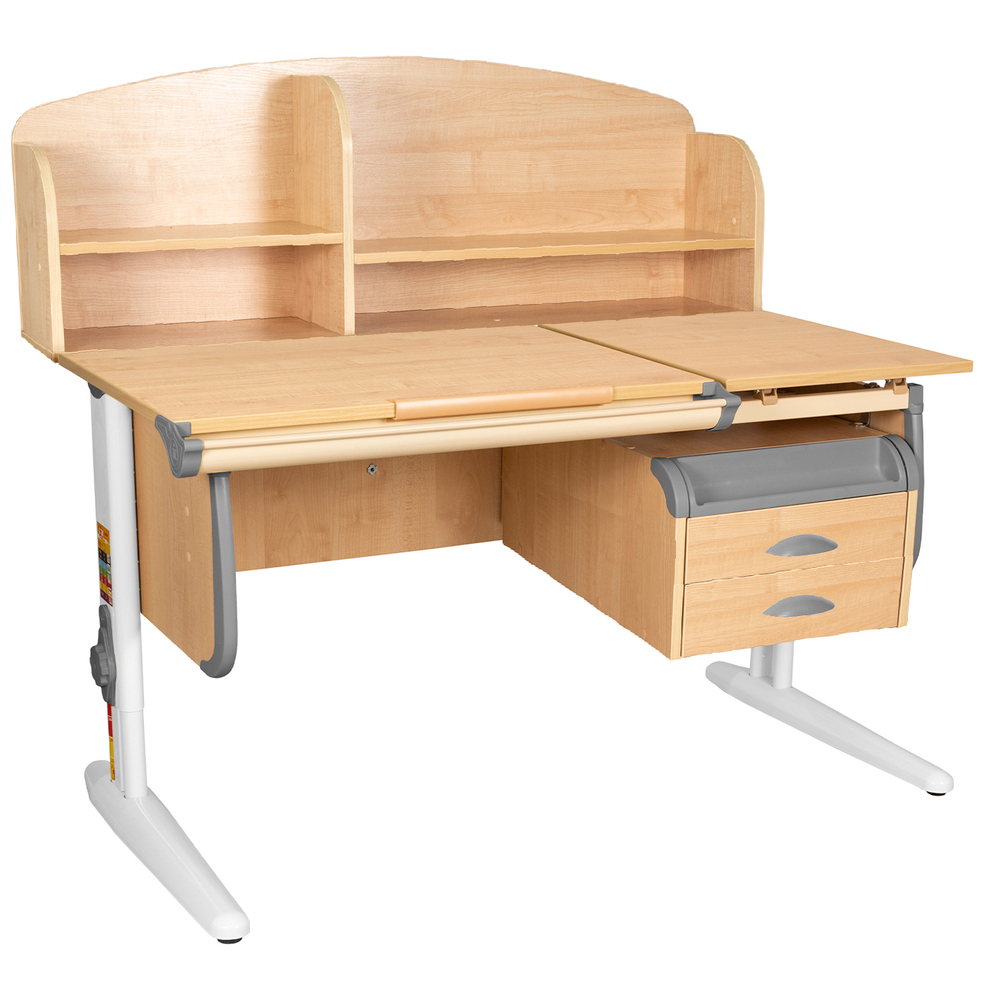 Растущая парта Дэми СУТ 25 с задней полкой СУТ.34.390 и навесной тумбой (1200×880 мм)