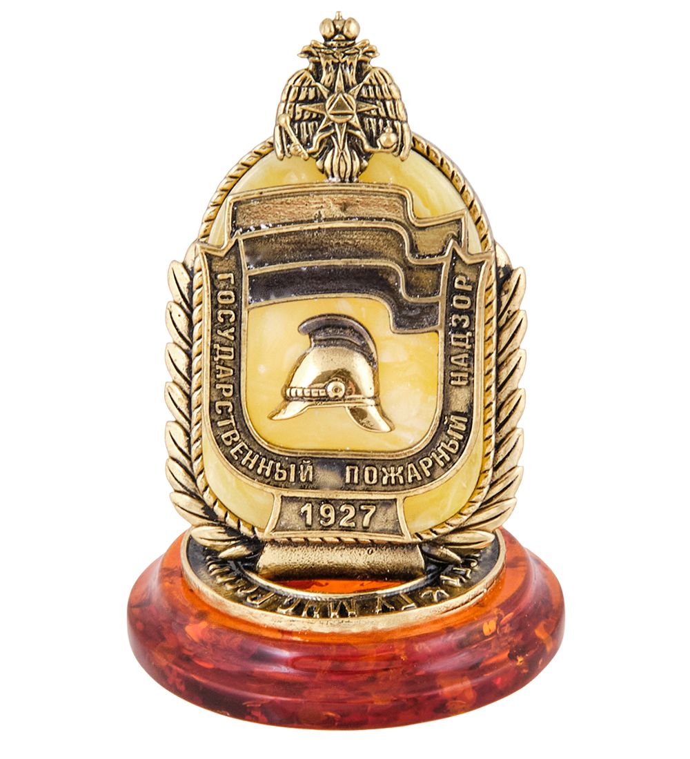 Народные промыслы AM-3663 Фигурка «Знак Пожарного МЧС» (латунь, янтарь)