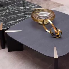 Стол журнальный DC-6605C, 100х100 см, черный с золотыми вставками