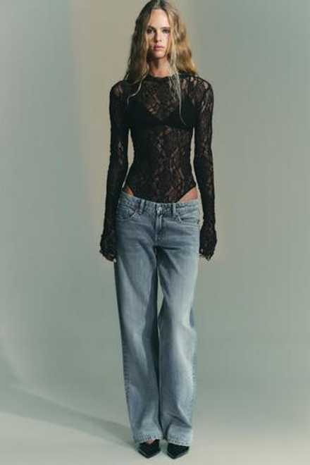 ZARA КРУЖЕВНОЕ БОДИ, ЧЕРНЫЙ