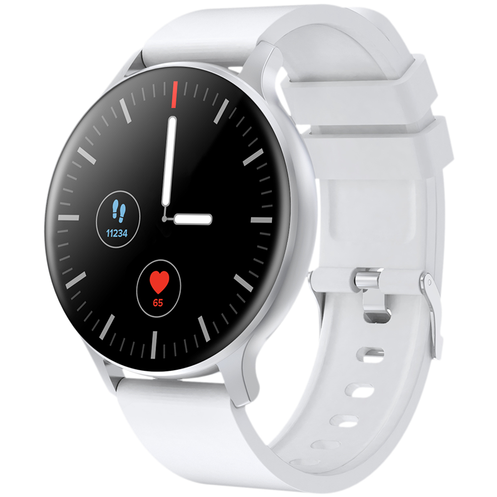 CANYON Badian SW-68, Smartwatch, Realtek 8762CK, 1.28''TFT 240x240px; RAM : 160KB,  Lithium-ion polymer battery, 3.7V 190mAh Include, Silver Zinc alloy middle frame + plastic bottom case+ white Silicone strap + silver strap buckle, 44.9x 10.9mm, strap: 20x220mm, 50.64g